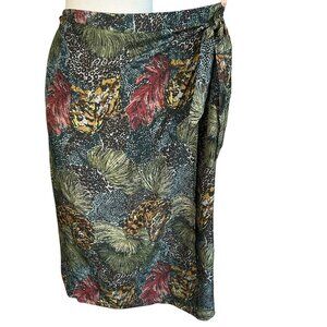 The Avenue 100% Silk Faux Wrap Leopard Print Skirt Size 18